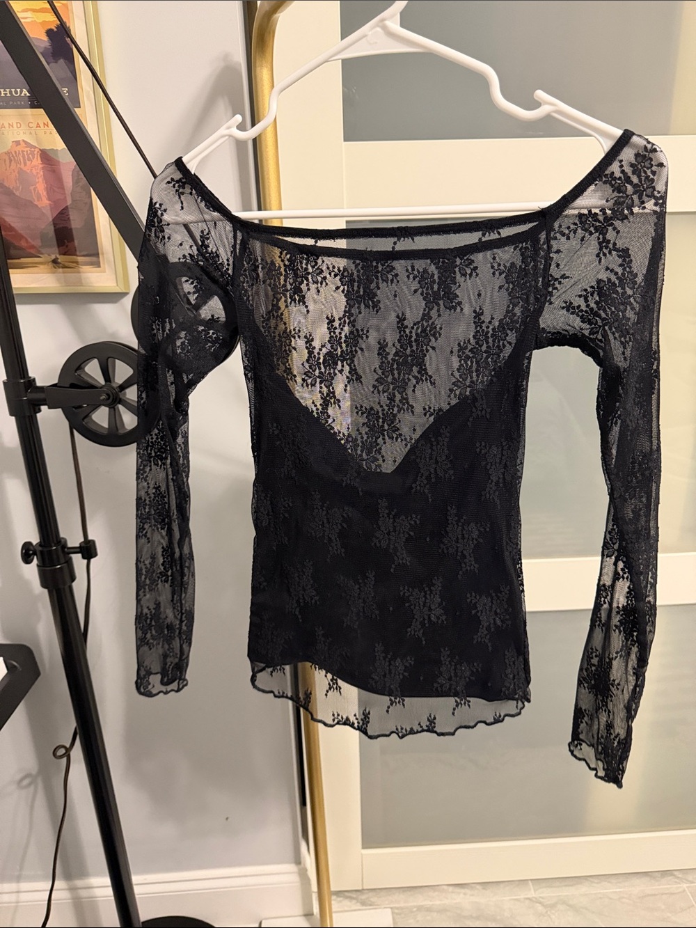 Abercrombie & Fitch Black Sheer Lace Long-Sleeve Camisole